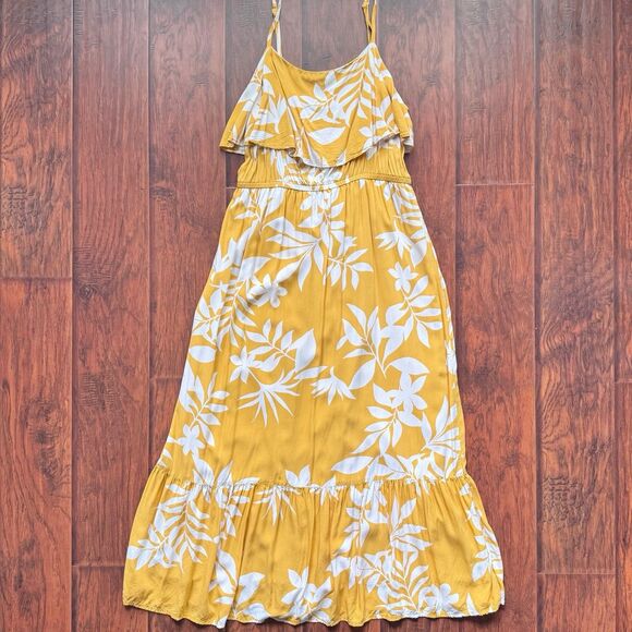 Old Navy Yellow Floral Maxi Dress Sz L Tiered‎ Ruffle Babydoll Flowy *tiny Flaw* - Picture 3 of 16